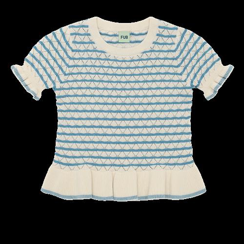 FUB Pointelle Tee Ecru/sea  Ecru/Sea-110 cm  Blå  110 cm  kvinde