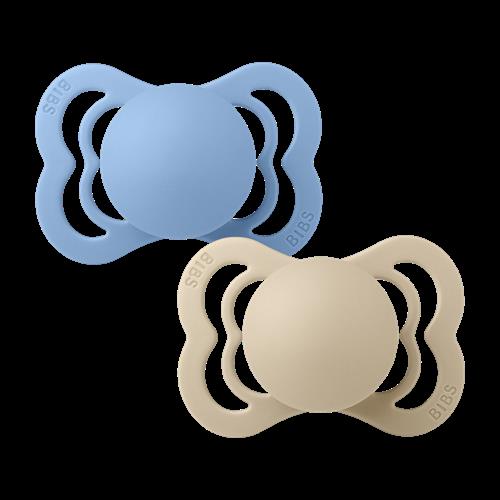 BIBS Supreme 2-pak Symmetriske Silikonesutter Vanilla Sky Blue  Vanilla Sky Blue 0+M Silicone Blå  0+ måneder  unisex