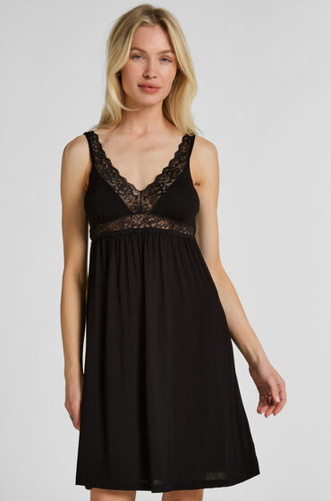 Hunkemöller Jersey Slip Dress med Blonder Sort