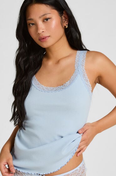 Hunkemöller Ribbet Jersey Singlet med Blonder Blå