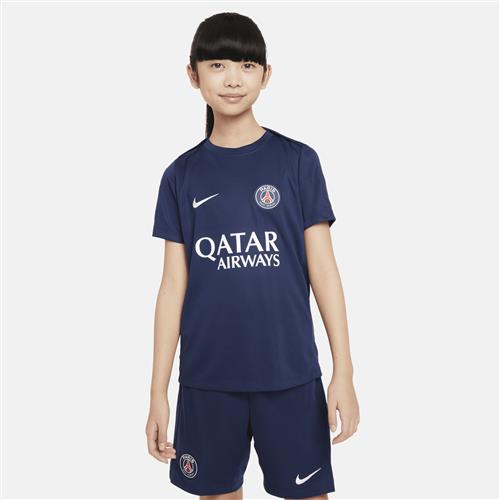 Maskinstrikket Paris Saint-Germain Academy Pro Nike Dri-FIT-fodboldtrøje med korte ærmer til større børn - blå