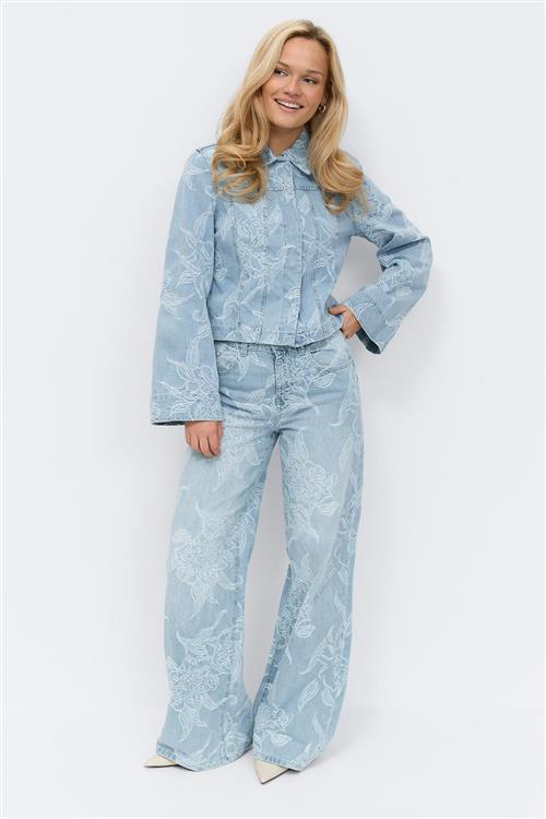 Gina Tricot - Embroidery jeans - wide jeans - Blå - 42 - Dame