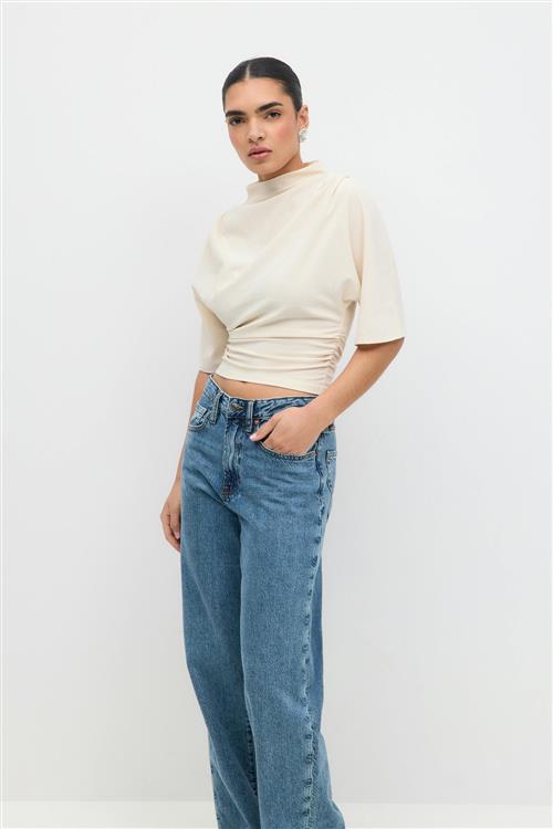 Gina Tricot - Drapy top - Crop Tops - Beige - L - Dame