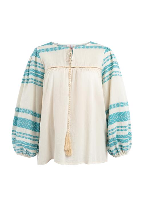 IZIA Bluse  turkis / naturhvid