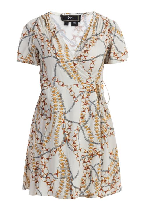 faina Kjole  brun / sølvgrå / orange / perlehvid