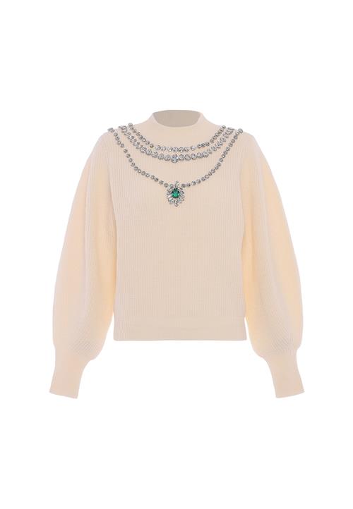 faina Pullover  beige / smaragd / sølv