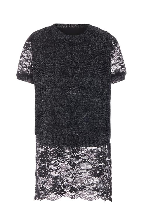 Sidona Pullover  turkis / sort-meleret