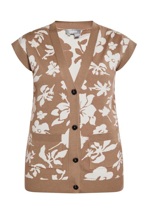 Usha Strikvest  brun / uldhvid