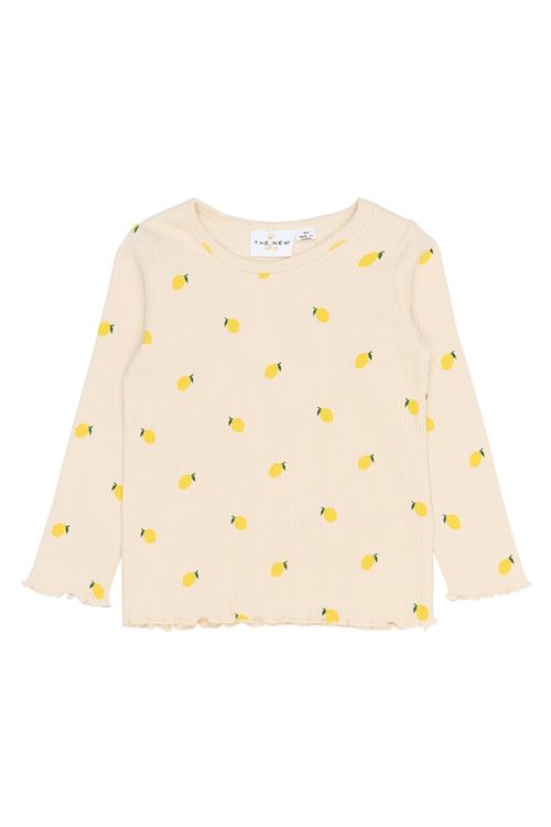 The New Siblings Smilla Langærmet Rib Tee Gardenia  Gardenia AOP-104 cm  Creme  104 cm  kvinde