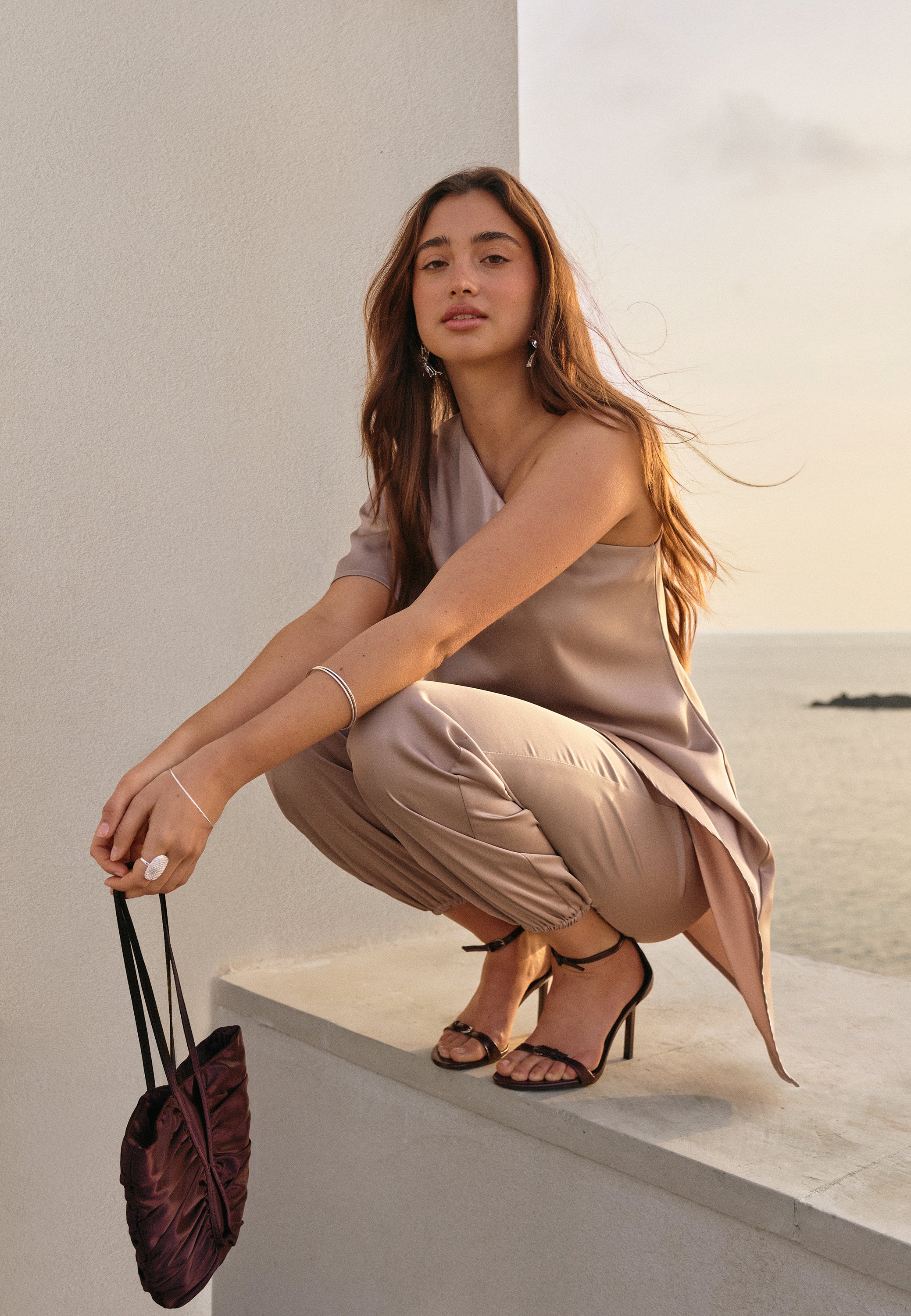 BUBBLEROOM Asymmetric Satin Blouse