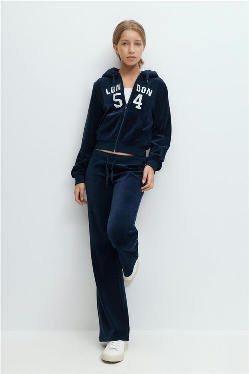 Gina Tricot - Y velour zip hood - joggingsæt - Blå - 158/164 - Pige