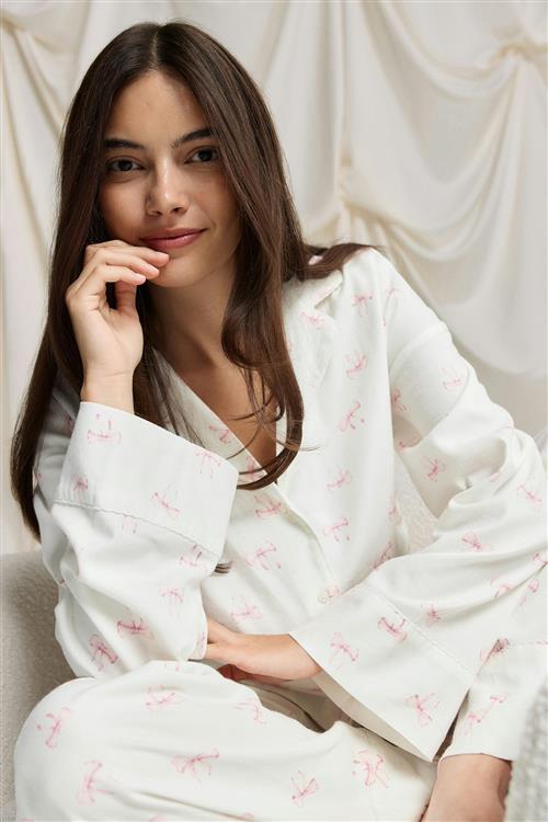 Gina Tricot - Flannel pyjamas shirt - pyjamasser - Hvid - S - Dame