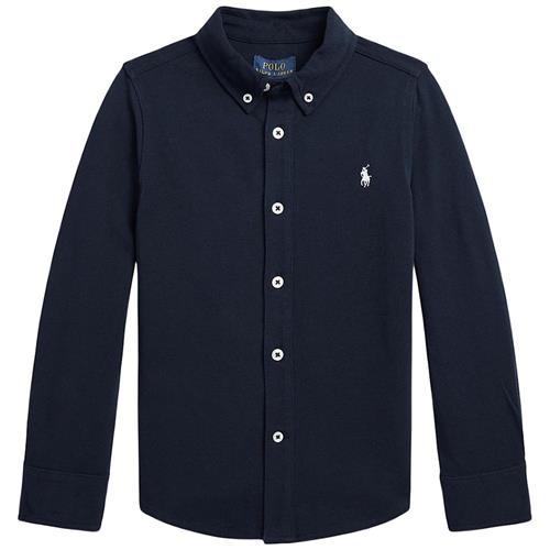 Ralph Lauren Logo Skjorte Navyblå Featherweight Cotton Mesh Shirt Aviator Navy  Marineblå    mand