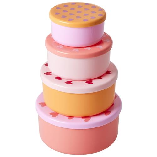 RICE Set Of 4 Runde Madkasser Af Plast Heart Print One Size    One Size  unisex