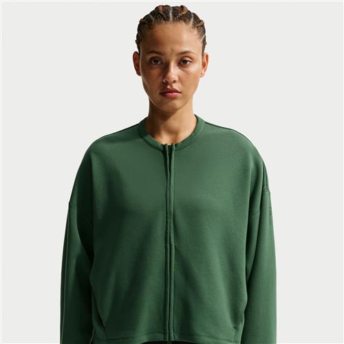 Oversized Nike 24.7 ImpossiblySoft Dri-FIT-top med rund hals og lynlås i fuld længde til kvinder - grøn
