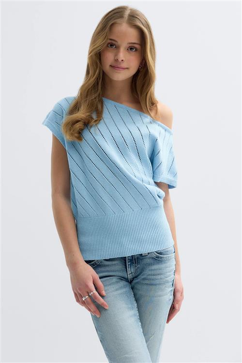 Gina Tricot - Y boatneck knitted top - Toppe - Blå - 170 - Pige