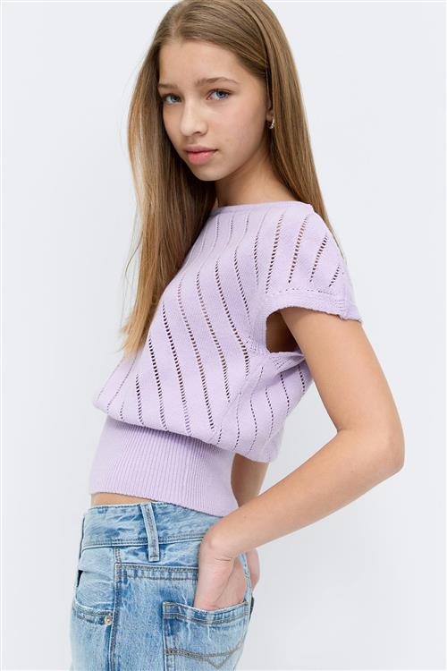 Gina Tricot - Y boatneck knitted top - Toppe - Lilla - 134/140 - Pige