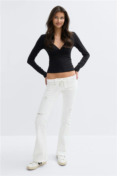 Gina Tricot - 14+ pleated tie jeans tall - Low waist jeans - Hvid - M - Dame