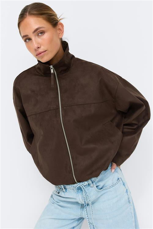 Gina Tricot - Faux suede high neck jacket - Frakker med høj krave - Brun - S - Dame