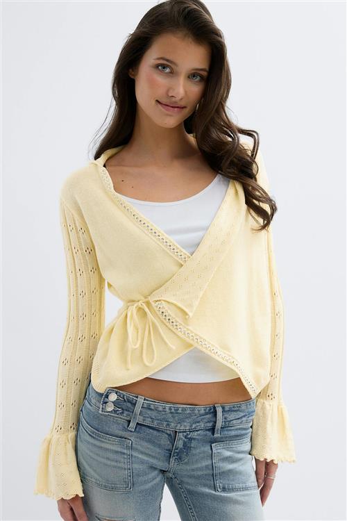 Gina Tricot - 14+ knitted frill cardigan - Cardigans - Gul - L - Dame