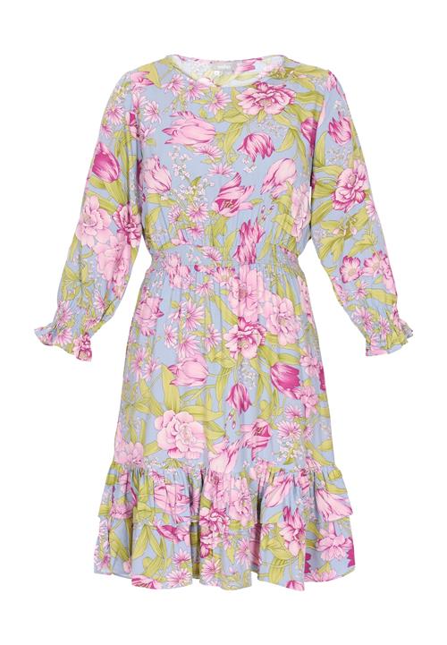 Usha Kjole  røgblå / lysegrøn / lys pink / mørk pink