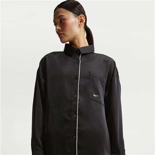 Oversized, langærmet Nike -top i satin til kvinder - sort