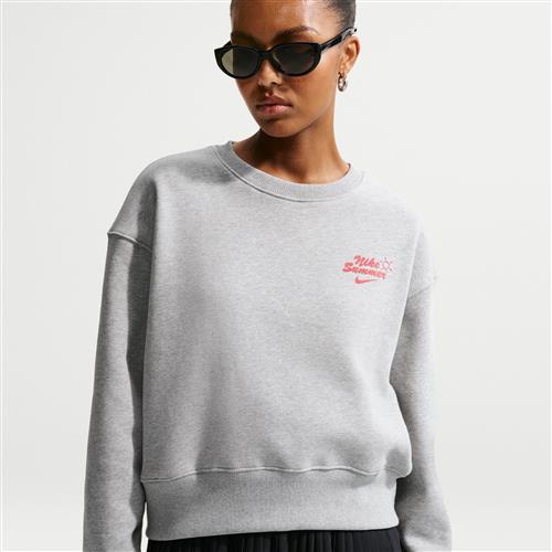 Oversized Nike Phoenix Fleece-sweatshirt med rund hals til kvinder - grå