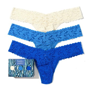 Hanky Panky Trusser 3P Low Rise Lace Thong  D2 Blå/Hvid nylon One Size Dame