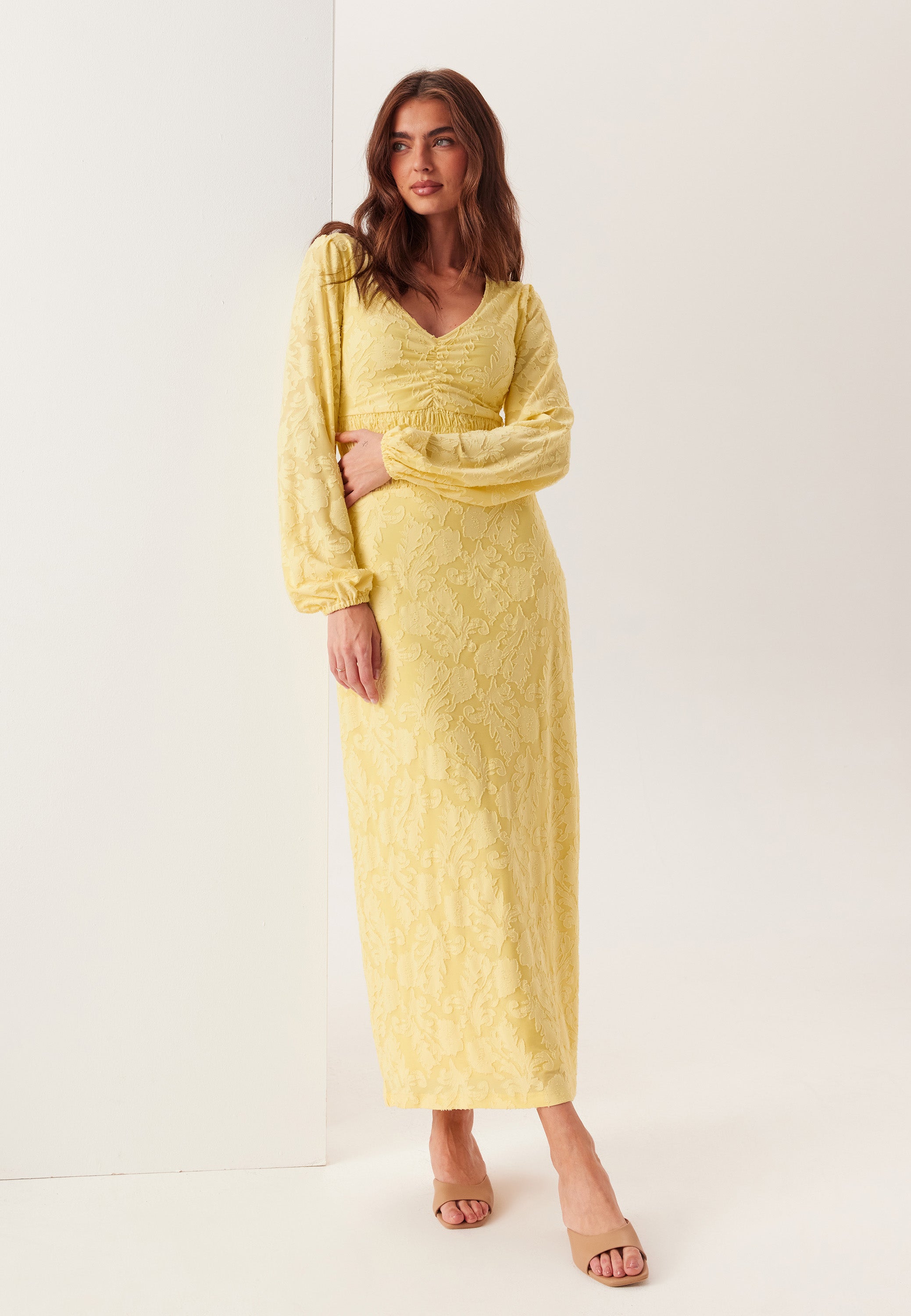 BUBBLEROOM Structure Floral Smock Maxi Dress