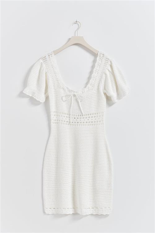 Gina Tricot - Crochet knitted dress - Strikkjoler - Hvid - S - Dame