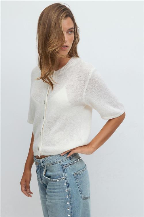 Gina Tricot - Loose knitted cardigan - Cardigans - Hvid - L - Dame