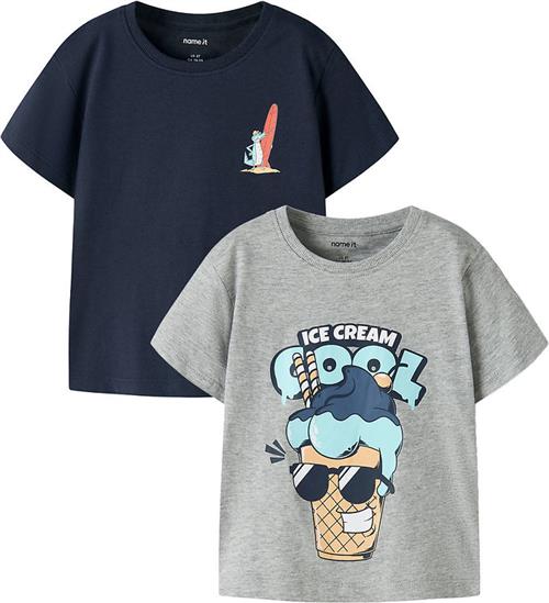 Name It T-shirts - 2-pak - NmmVagno - Grey Melange/Navy Blazer