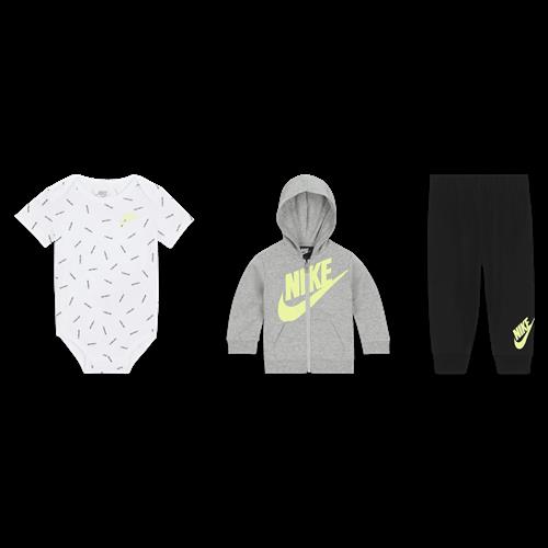 Nike "Just Do It" Toss-sæt i 3 pieces med hættetrøje med fuld lynlås, heldragt og bukser til babyer - sort