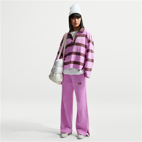 Højtaljede Nike Phoenix Fleece-bukser med brede ben og logo til kvinder - lilla