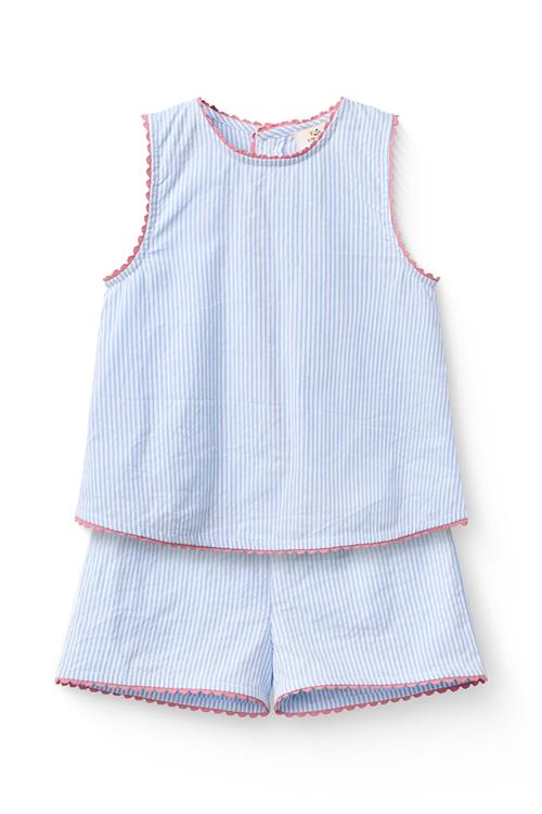 Copenhagen Colors GOTS Seersucker-sæt Sky Blue Cream Stripe  Sky Blue Cream Stripe 128 cm  Blå  128 cm  kvinde