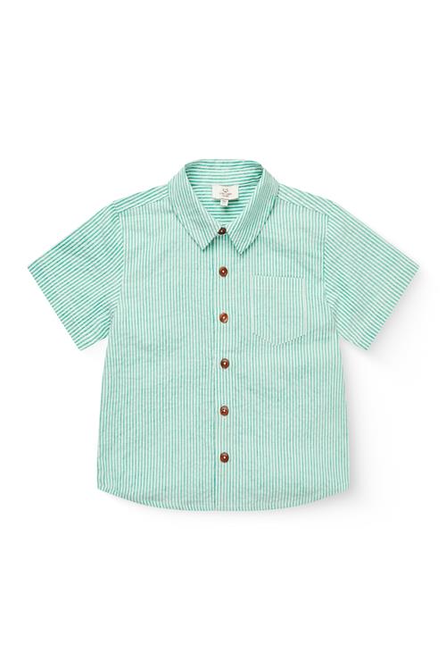 Copenhagen Colors GOTS Skjorte Sharp Green Cream Stripe  Sharp Green Cream Stripe 98 cm  Grøn  98 cm  mand