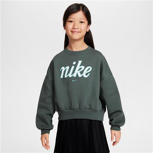 Nike Club Fleece-sweatshirt med firkantet pasform og rund hals til piger - grøn