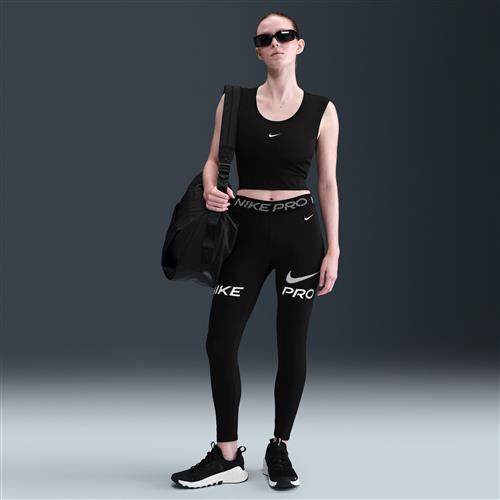 Nike Pro-7/8-leggings med meshpanel, grafik og en mellemhøj talje til kvinder - sort