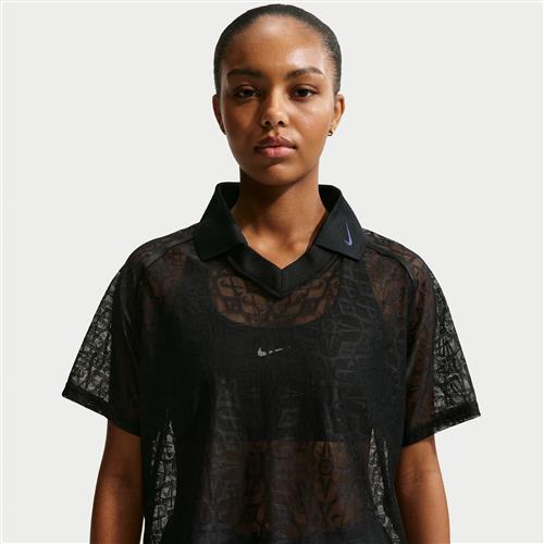 Løs Nike -polotop i jersey med snørebånd til kvinder - sort