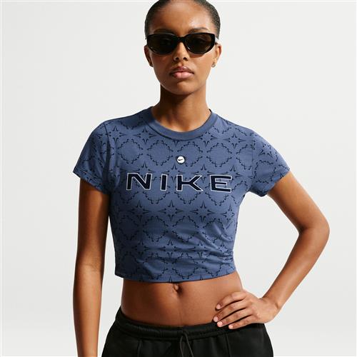 Kort, slank maskinstrikket Nike Chill-T-shirt til kvinder - blå