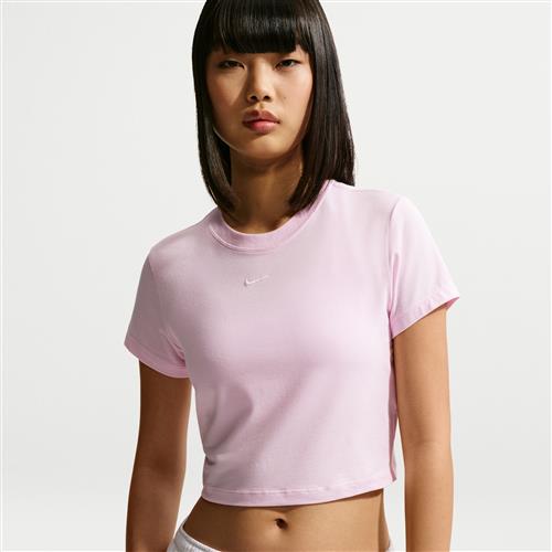 Kort, maskinstrikket Nike Chill-T-shirt til kvinder - Pink