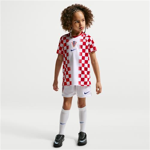 Kroatien 2026 Stadium Home Nike Replica-fodboldsæt i tre dele til mindre børn - hvid