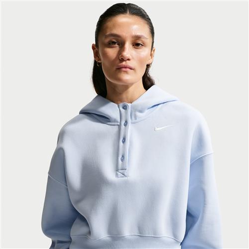 Oversized Nike Phoenix Fleece kort henley-hættetrøje til kvinder - blå