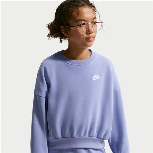 Nike Club Fleece-sweatshirt med firkantet pasform og rund hals til piger - lilla