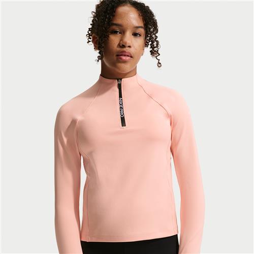 Nike Pro-Dri-FIT-trøje med kort lynlås og lange ærmer til større børn (piger) - Orange
