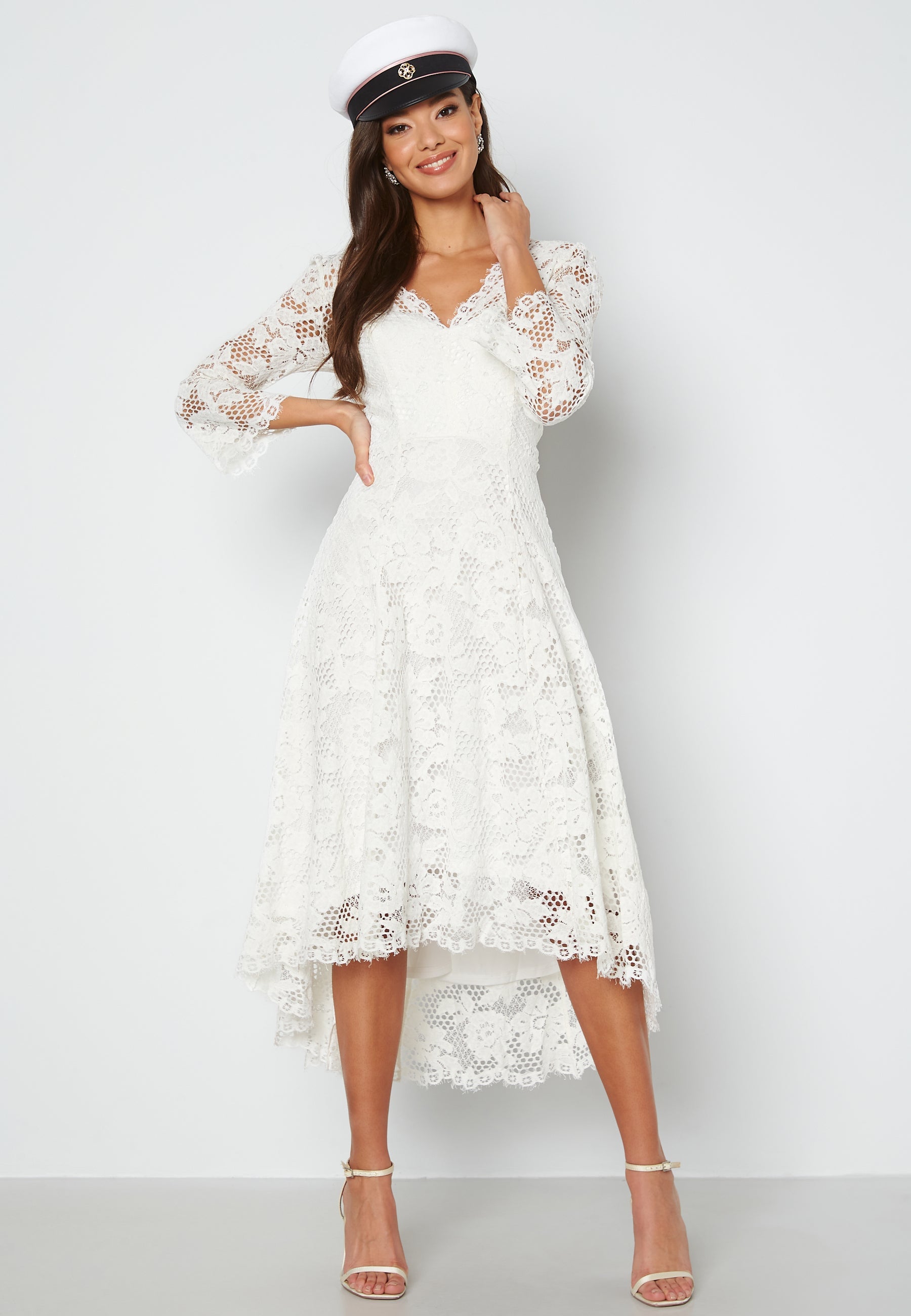 Goddiva Lace High Low Midi Dress