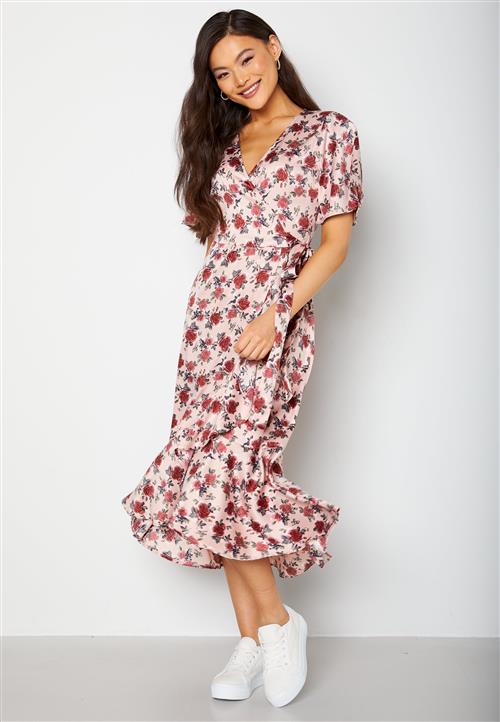 Bubbleroom Occasion Frill Wrap Satin Midi Dress