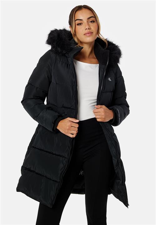 Calvin Klein Jeans Faux Fur Hooded Fitted Long Jacket