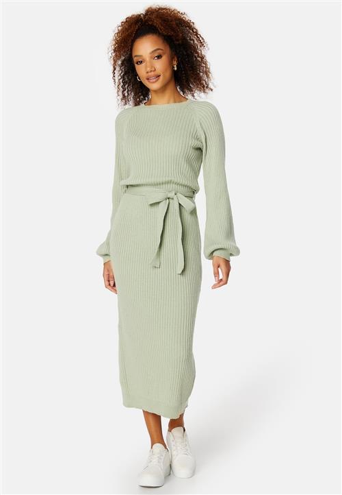 BUBBLEROOM Round Neck Rib Knitted Midi Dress