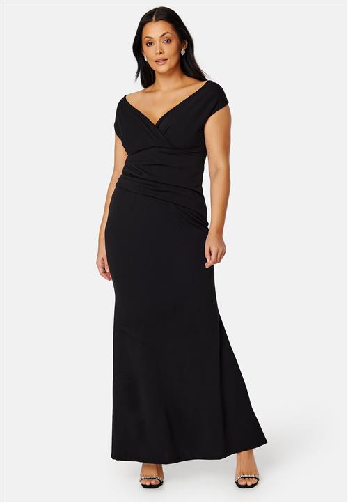 Goddiva Curve Bardot Pleat Maxi Dress